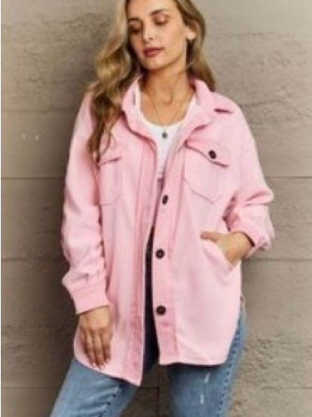 Zenana Outfitters Light Pink Button-Front fleece Jacket - Picture 4 of 4